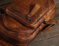 Cool Leather Braided Mens Chest Bag Sling Bag Sling Crossbody Bag for men