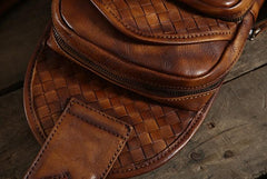Cool Leather Braided Mens Chest Bag Sling Bag Sling Crossbody Bag for men