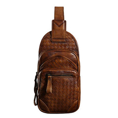 Cool Leather Braided Mens Chest Bag Sling Bag Sling Crossbody Bag for men