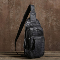 Cool Leather Braided Mens Chest Bag Sling Bag Sling Crossbody Bag for men