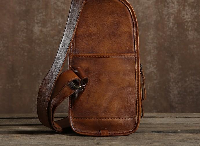 Leather Crossbody Bag Sling Chest Bag Travel Bag in Brown 