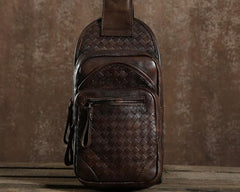 Cool Leather Braided Mens Chest Bag Sling Bag Sling Crossbody Bag for men