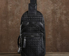 Cool Leather Braided Mens Chest Bag Sling Bag Sling Crossbody Bag for men