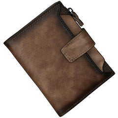 Handmade Leather Brown Men's Zipper Small billfold Wallet Bifold Wallet Card Wallet For Men