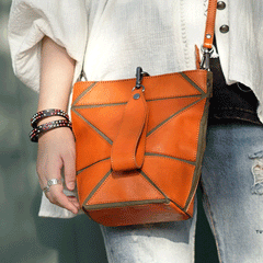 Cute Small Bucket Bag Clutch Brown Leather Bucket Bag - Annie Jewel