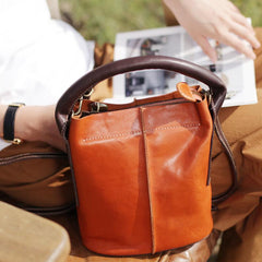 Brown Leather Bucket Bag Handbag Bucket Bag With Zipper - Annie Jewel