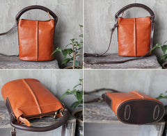 Brown Leather Bucket Bag Handbag Bucket Bag With Zipper - Annie Jewel