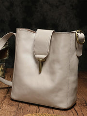 Fashion Womens Brown Leather Bucket Shoulder Bag White Soft Leather Bucket Crossbody Bag Purse