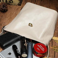 Fashion Womens Brown Leather Bucket Shoulder Bag White Soft Leather Bucket Crossbody Bag Purse