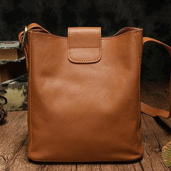 Fashion Womens Brown Leather Bucket Shoulder Bag White Soft Leather Bucket Crossbody Bag Purse