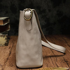 Fashion Womens Brown Leather Bucket Shoulder Bag White Soft Leather Bucket Crossbody Bag Purse