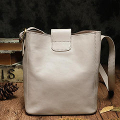 Fashion Womens Brown Leather Bucket Shoulder Bag White Soft Leather Bucket Crossbody Bag Purse