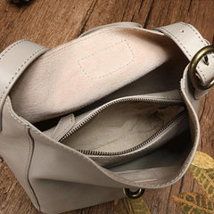 Fashion Womens Brown Leather Bucket Shoulder Bag White Soft Leather Bucket Crossbody Bag Purse