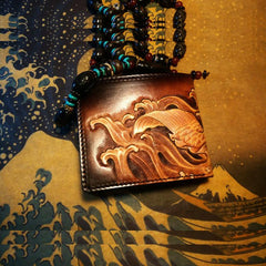 Handmade Leather Carp Fish Tooled Mens billfold Wallet Cool Leather Wallet Slim Wallet for Men