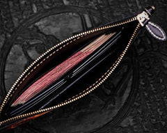 Handmade Leather Carp Tooled Wristlet Bag iPad Bag Mens Cool Leather Wallet Long Clutch for Men