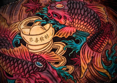 Handmade Leather Carp Tooled Wristlet Bag iPad Bag Mens Cool Leather Wallet Long Clutch for Men