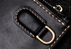 Handmade Leather Carp Tooled Wristlet Bag iPad Bag Mens Cool Leather Wallet Long Clutch for Men