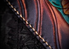 Handmade Leather Carp Tooled Wristlet Bag iPad Bag Mens Cool Leather Wallet Long Clutch for Men