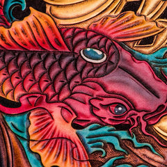 Handmade Leather Carp Tooled Wristlet Bag iPad Bag Mens Cool Leather Wallet Long Clutch for Men