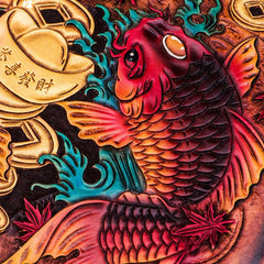 Handmade Leather Carp Tooled Wristlet Bag iPad Bag Mens Cool Leather Wallet Long Clutch for Men