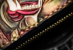 Handmade Leather Chain Wallet Tooled Mah¨¡k¨¡la Biker Wallet Mens Cool billfold Trucker Wallet with Chain