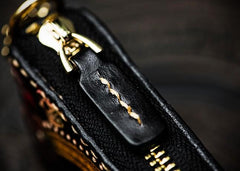 Handmade Leather Chain Wallet Tooled Mah¨¡k¨¡la Biker Wallet Mens Cool billfold Trucker Wallet with Chain