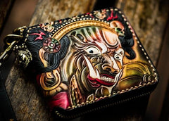 Handmade Leather Chain Wallet Tooled Mah¨¡k¨¡la Biker Wallet Mens Cool billfold Trucker Wallet with Chain