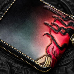 Handmade Leather Chain Wallet Tooled Mah¨¡k¨¡la Biker Wallet Mens Cool billfold Trucker Wallet with Chain