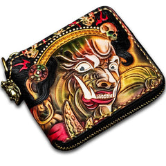 Handmade Leather Chain Wallet Tooled Mah¨¡k¨¡la Biker Wallet Mens Cool billfold Trucker Wallet with Chain