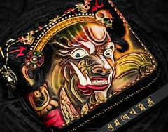 Handmade Leather Chain Wallet Tooled Mah¨¡k¨¡la Biker Wallet Mens Cool billfold Trucker Wallet with Chain