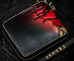 Handmade Leather Chain Wallet Tooled Mah¨¡k¨¡la Biker Wallet Mens Cool billfold Trucker Wallet with Chain