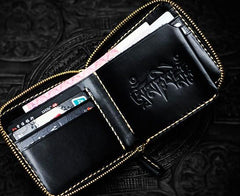 Handmade Leather Chain Wallet Tooled Mah¨¡k¨¡la Biker Wallet Mens Cool billfold Trucker Wallet with Chain