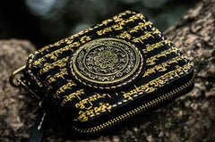 Handmade Leather Chain Wallet Tooled Tibetan Biker Wallet Mens Cool billfold Trucker Wallet with Chain