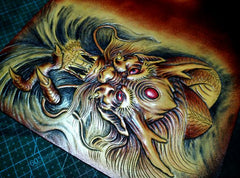 Handmade Leather Chinese Dragon Zipper Mens Long Wallet Clutch Cool Leather Wallet Long Tooled Wallets for Men