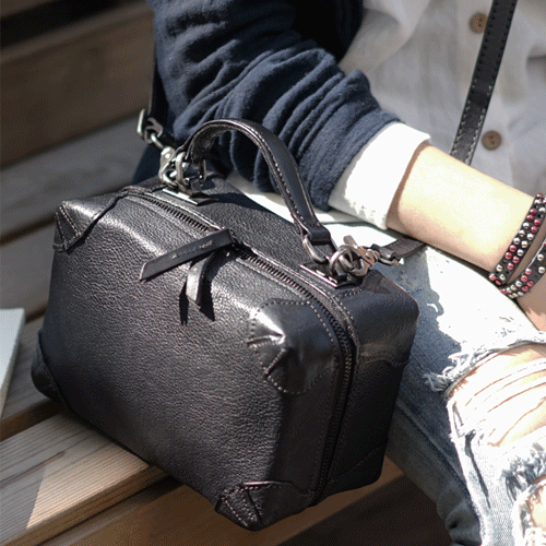 Square Structured Satchel Black Leather Satchel Handbags - Annie Jewel