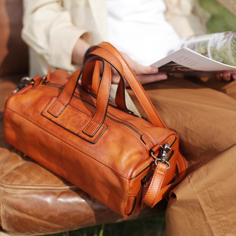 Soft Tan Leather Handbag Square Crossbody Bag Purse - Annie Jewel