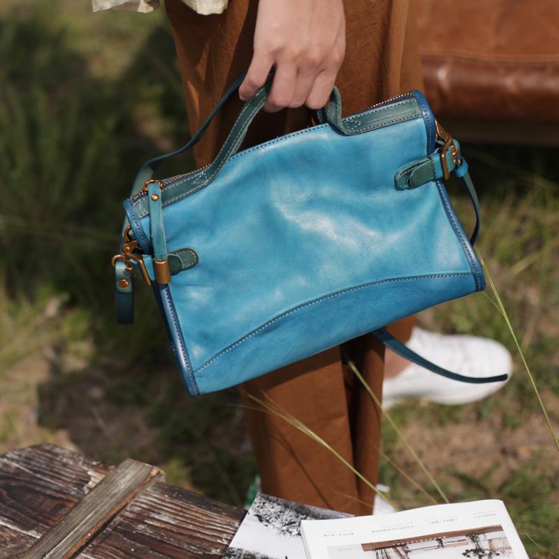 Handmade Blue Leather Handbags Purses - Annie Jewel