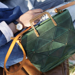 Dark Green Satchel Bag Bucket Bag With Zipper Handbag - Annie Jewel