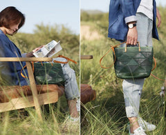 Dark Green Satchel Bag Bucket Bag With Zipper Handbag - Annie Jewel