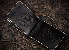 Handmade Leather License Wallet Tooled Carp Mens billfold Wallet Cool Leather Wallet Slim Wallet for Men