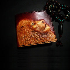 Handmade Leather Lion Tooled Mens billfold Wallet Cool Leather Wallet Slim Wallet for Men