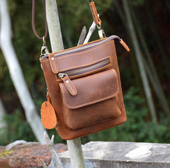 Vintage Brown Leather Men's Small Waist Bag Belt Pouch Belt Bag Small Messenger Bag For Men