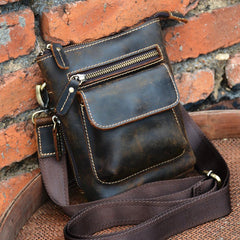 Vintage Brown Leather Men's Small Waist Bag Belt Pouch Belt Bag Small Messenger Bag For Men