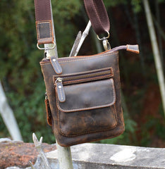 Vintage Brown Leather Men's Small Waist Bag Belt Pouch Belt Bag Small Messenger Bag For Men