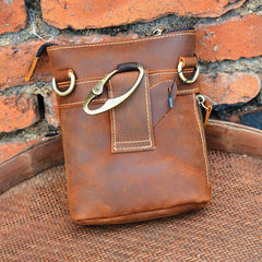 Vintage Brown Leather Men's Small Waist Bag Belt Pouch Belt Bag Small Messenger Bag For Men