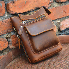 Vintage Brown Leather Men's Small Waist Bag Belt Pouch Belt Bag Small Messenger Bag For Men