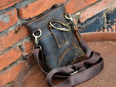 Vintage Brown Leather Men's Small Waist Bag Belt Pouch Belt Bag Small Messenger Bag For Men