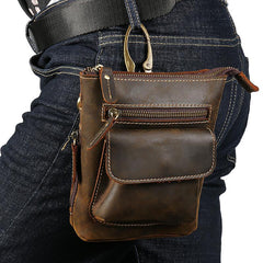 Vintage Brown Leather Men's Small Waist Bag Belt Pouch Belt Bag Small Messenger Bag For Men