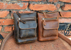 Vintage Brown Leather Men's Small Waist Bag Belt Pouch Belt Bag Small Messenger Bag For Men