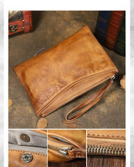 Handmade Leather Mens Brown Long Leather Wallet Wristlet Bag Envelope Bag Clutch Wallet for Men